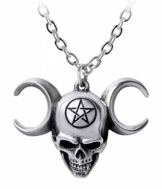 Alchemy Gothic design nekketting - Lune Mystique - doodskop pentagram drievoudige maan - 4.3 cm breed