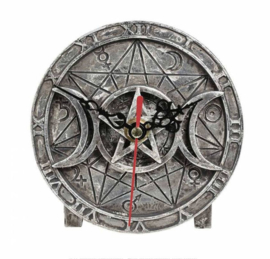 Alchemy The Vault - Wiccan Desk Clock - occulte klok met drievoudige maan en pentagram - 12 cm doorsnee