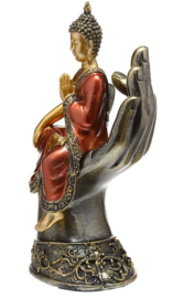 Goud en Rood Thaise Boeddha zittend in hand - 23 cm hoog