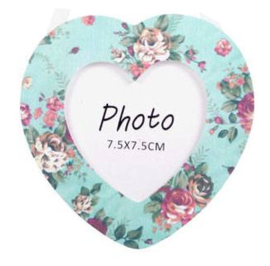 Hartvormige mini fotolijst met bloemen - turquoise