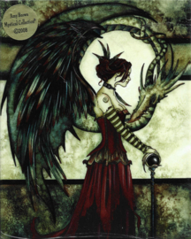 Keramieke wandtegel - Gothic Fee met draak - Court of the Dragon - dessin Amy Brown - 20 x 25 cm