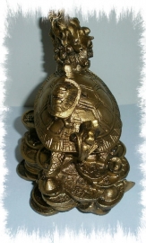 Gouden Feng Shui schildpad met drakenhoofd - 9 cm hoog