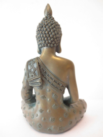 Mediterende Thaise Boeddha Brons Groen - 20 cm hoog