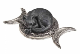 Alchemy The Vault - Witches Familiar - Wicca decoratie - Kat in drievoudige maan met roos - 20.5 cm breed