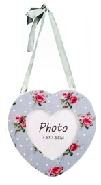 Hartvormige mini fotolijst met bloemen - lila