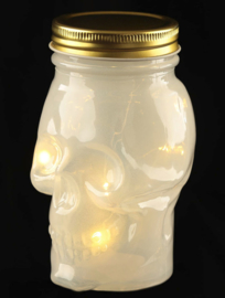 Doorzichtige doodskop met ledlicht en schroefdop - wit - 13 cm hoog