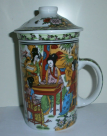 Driedelige porseleinen theemok - 14 x 7 cm - Chinese Dames