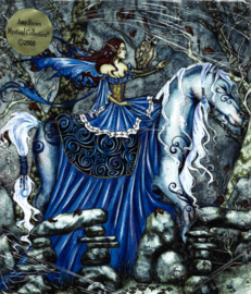 Keramieke wandtegel - Gothic Fee op Paard met Uil - Rhiannon - dessin Amy Brown - 20 x 25 cm