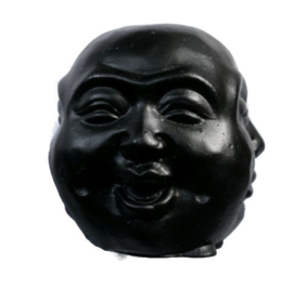 Happy Boeddhahoofd met 4 gezichten - 9 cms hoog - zwart