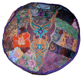 Indiase poef katoen lapjesdessin paars - 60 x 37 cm
