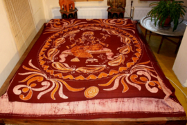 Bedsprei / wandkleed / grand foulard / gordijn batik Ganesha rood oranje - 200 x 250 cm