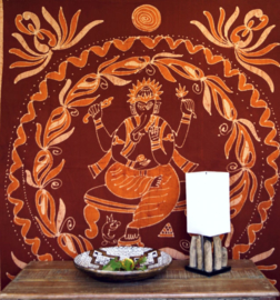 Bedsprei / wandkleed / grand foulard / gordijn batik Ganesha rood oranje - 200 x 250 cm