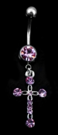 Navel piercing strass kruis roze