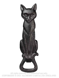 Gieterijzeren zwarte kat flesopener - 17.5 cm lang
