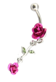 Driedelige navelpiercing roze roos - 5 cm lang
