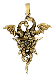Bronzen kettinghanger twee Gothic Keltische draken met pentagram - 55 x 36 mm