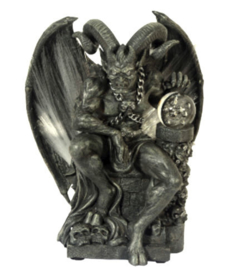 Duivel Lucifer Satan Gehoornde God polystone beeld met ledlicht - 25 cm hoog