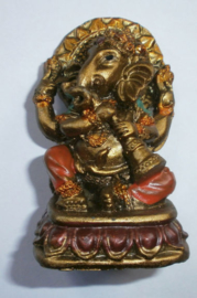 Bronskleurige Ganesha met fluit 7 cm hoog