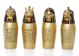 Set van 4 Egyptische koptische kruiken - Horus Anubis Sekhmet Farao - 12 cm hoog