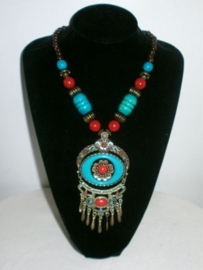 Tibetaanse ketting turquoise bloem dessin 2