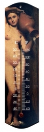 Houten thermometer met prent - blote dame 2