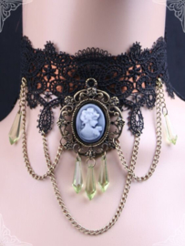 Fantasmagoria Gothic Absinthiana choker zwarte kant met camee Absinth Fee