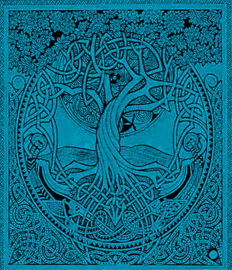 Bedsprei Levensboom / Tree of Life  turquoise - dessin Courtney Davis -  240 x 210 cm