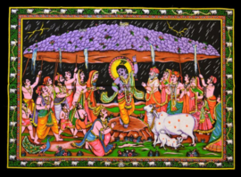 Muurkleed Krishna dansend met heilige koe - 80 x 110 cm