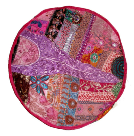 Indiase poef katoen lapjesdessin donker roze - 60 x 37 cm
