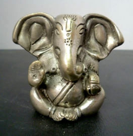 Ganesha met grote oren beeld verzilverde brons 7 cm hoog