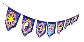 7 vlaggen Mystieke Symbolen batik doeken uit Bali - 24 x 30 cm
