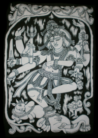 Indiase wandkleed muurkleed katoen dansend Shiva zwart wit - c.a.  80 x 110 cm