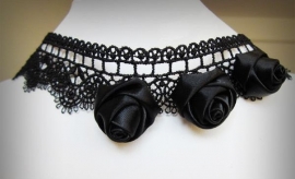 The Black Roses - Gothic zwarte kanten choker