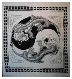 Bedsprei, wandkleed, grand foulard Yin Yang Feng Shui Chinese Draken Zwart Wit - 220 x 240 cm