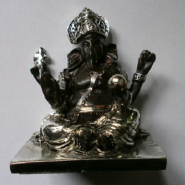 Zittende Ganesha Beelden Zilver Bruin - zet van 4 - 5.5 X 4 X 6 cm