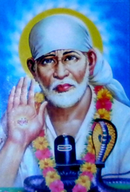 Briefkaart / Hindu wenskaart Sai Baba met cobra