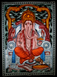 Indiase muurkleed wandkleed Ganesha zittend gekleurd dessin 1 c.a.  80 x 110 cm