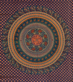 Bedsprei wandkleed grand foulard Mandala met Vogels Oranje Blauw - 210 x 220 cm