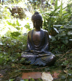 Mediterende Thaise Boeddha Brons Groen - 22 cm hoog