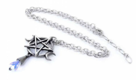 Alchemy Gothic nekketting - Goddess - drievoudige maan met pentagram - 5.2 cm hoog