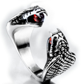 Tweekoppige cobra slang  ring 316 titanium staal maat 20