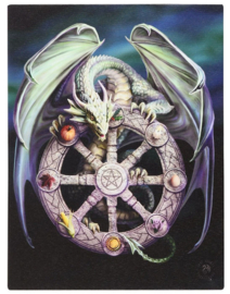 Wheel of the Year - Wicca Jaarwiel met Draak - Anne Stokes canvas wandbord - 25 x 19 cm