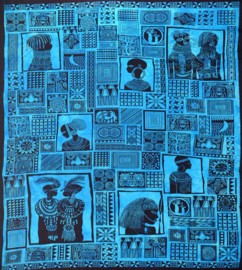 Bedsprei, wandkleed, grand foulard Afrikaanse dessin turquoise - 210  x 220 cm