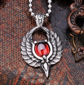 Engelenvleugels met rood steen ketting 316 titanium staal - 2.5 x 4 cm