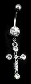 Navel piercing strass kruis wit