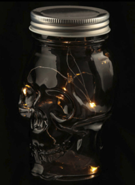 Doorzichtige doodskop met ledlicht en schroefdop - zwart - 13 cm hoog
