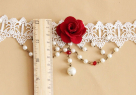 Witte Gothic lolita kanten choker met rode roos 4