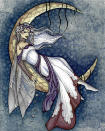Keramieke wandtegel - Gothic Fee op Maan - Moon Dreaming - dessin Jessica Galbreth - 20 x 25 cm