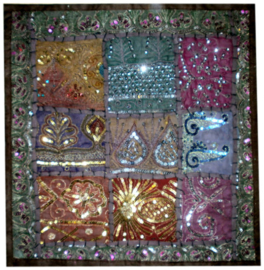 Indiase kussenhoes lapjesdessin met glitters donkerbruin - 40 x 40 cm