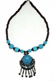 Tibetaanse ketting turquoise cirkel dessin 2